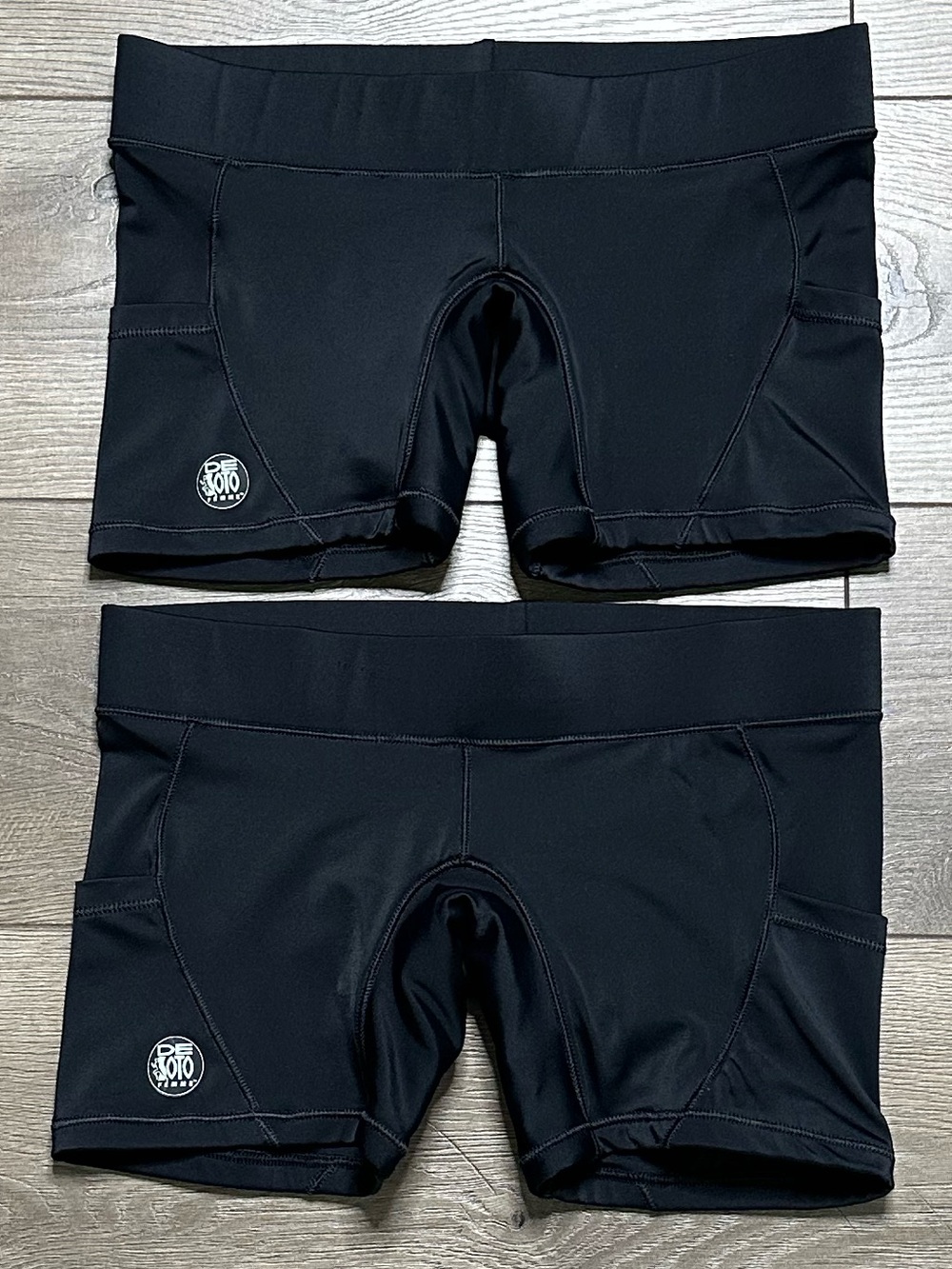 Two DESOTO Micro Tri Padded Shortie Shorts Triathlon Pockets Black Size XS/S‎